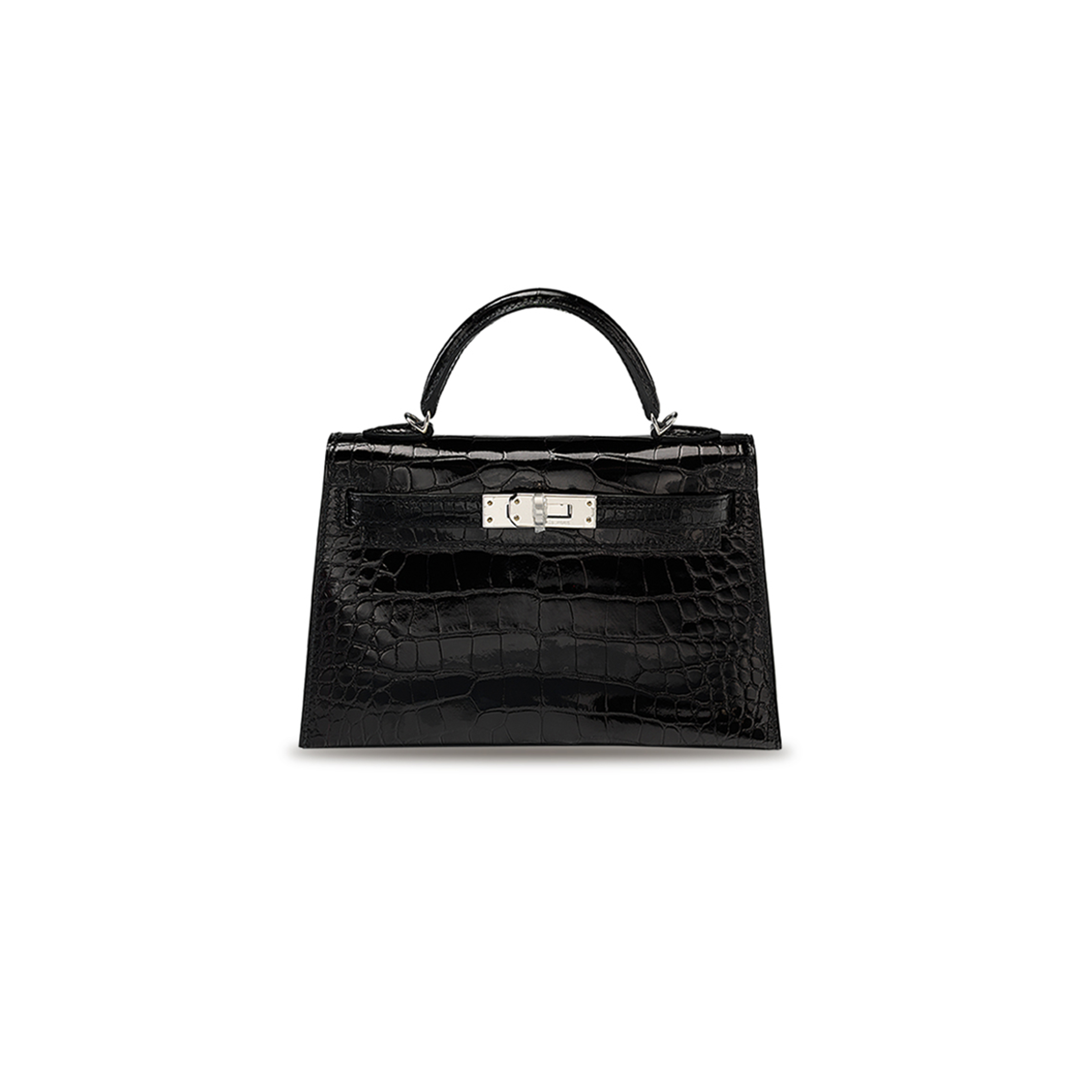 HERMÈS MASTER A SHINY BLACK ALLIGATOR  MINI KELLY II WITH PALLADIUM HARDWARE (19*12*5.5cm) 